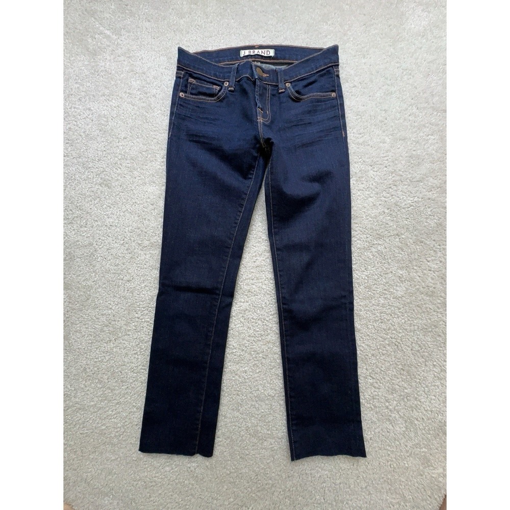 J Brand Womens 912 Skinny Cropped Jeans Size 25 Dark Ink Wash Pants Raw Hem